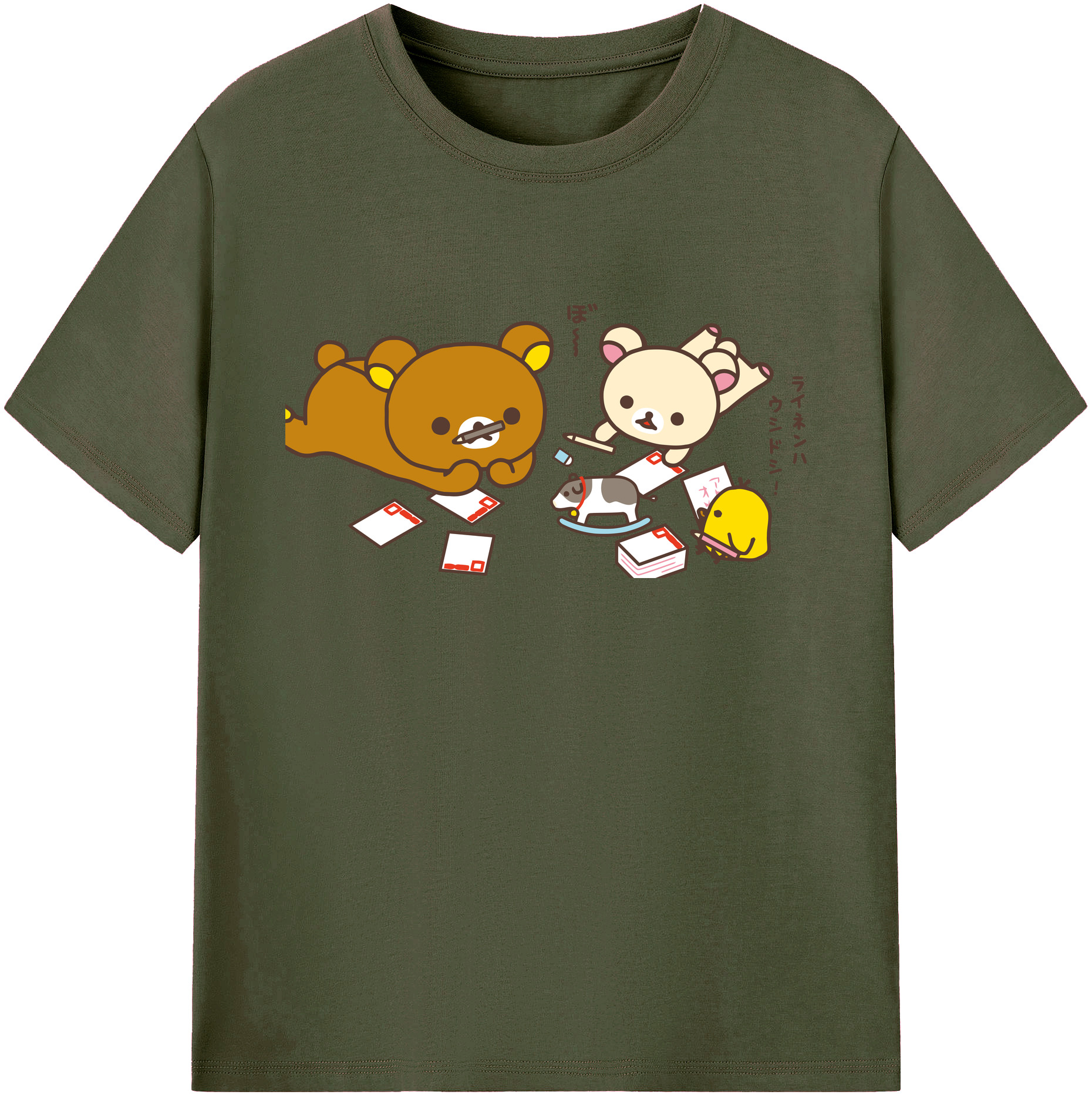 （画像用） リラックマ リラックマ キイロイトリ Rilakkuma Korilakkuma Kiiroitori 綿100％ メンズ半袖Tシャツ｜肌触りやわらか＆通気性